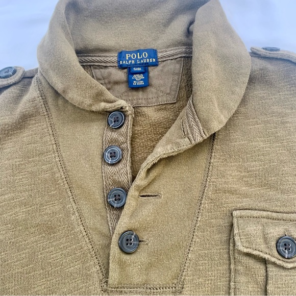 Boys Polo by Ralph Lauren Cowl Neck Button Mustard Olive Sweatshirt Smal… - Picture 2 of 4
